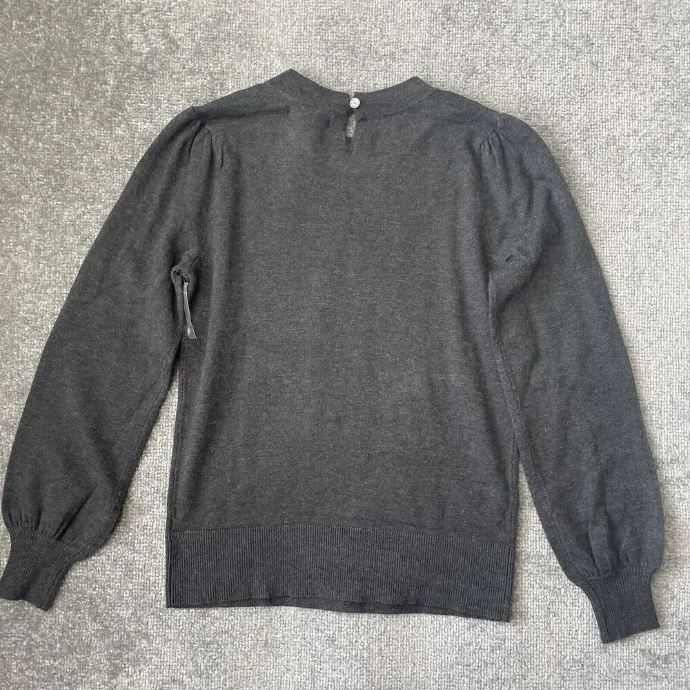 Liz Claiborne Sweater Womens XS Grey Crystal Pearl Detail Soft Knit Top NEW - Picture 9 of 9